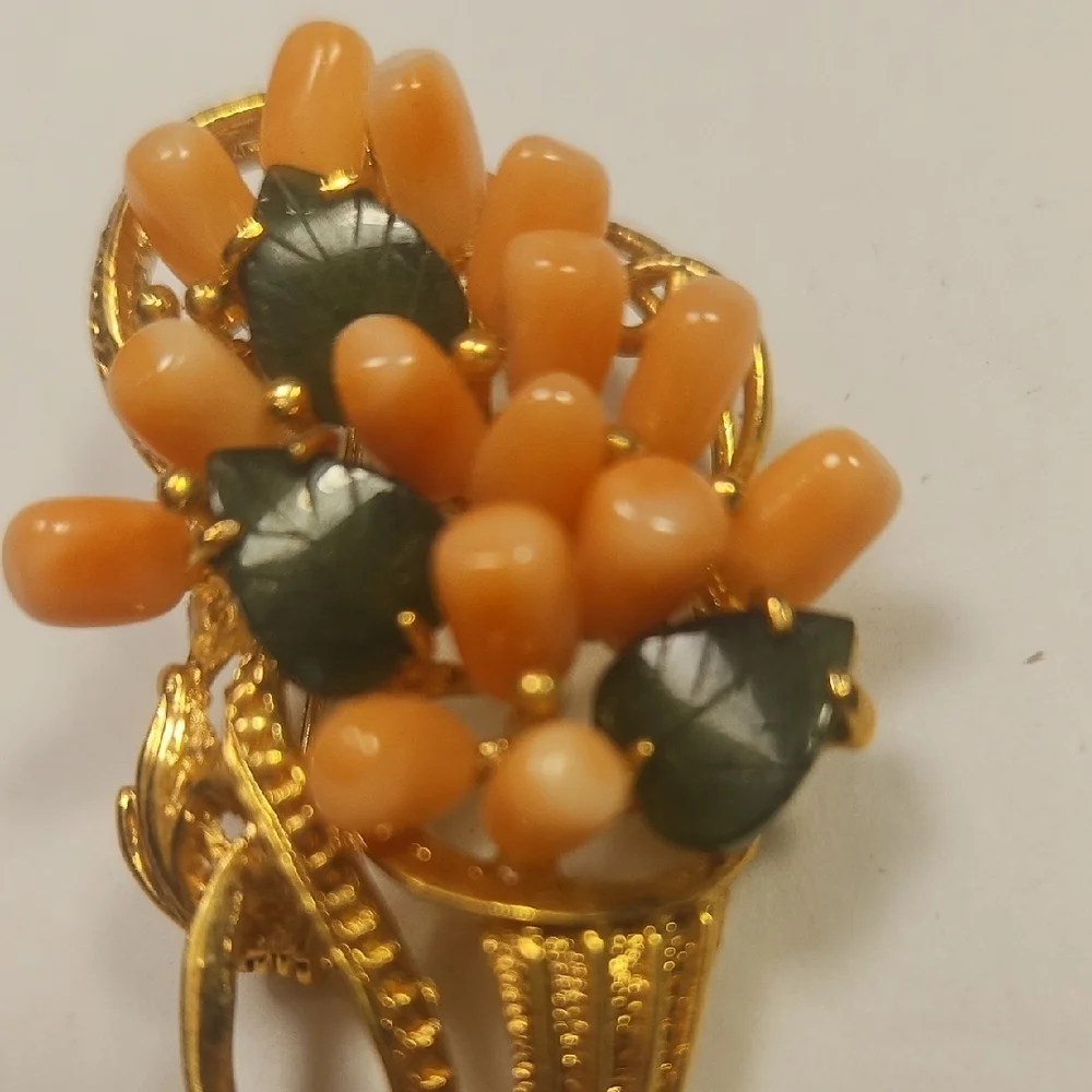 Elegant Pinkish Orange Coral Floral Brooch